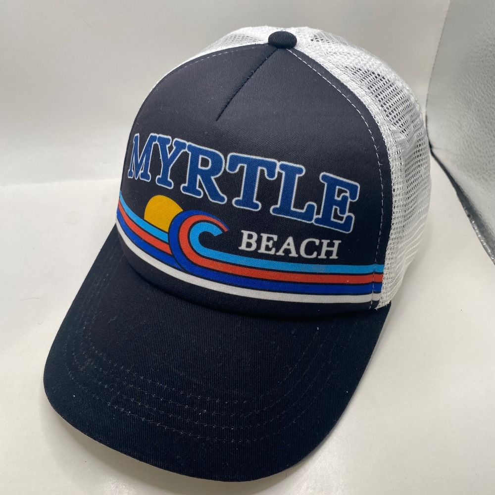 MYRTLE BEACH Foam Snapback Trucker Hat OSFA Navy White Retro Wave Souvenir LNC